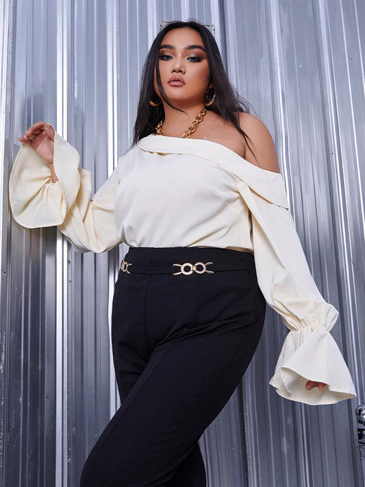 Asymmetrical Neck Long Sleeve Blouse