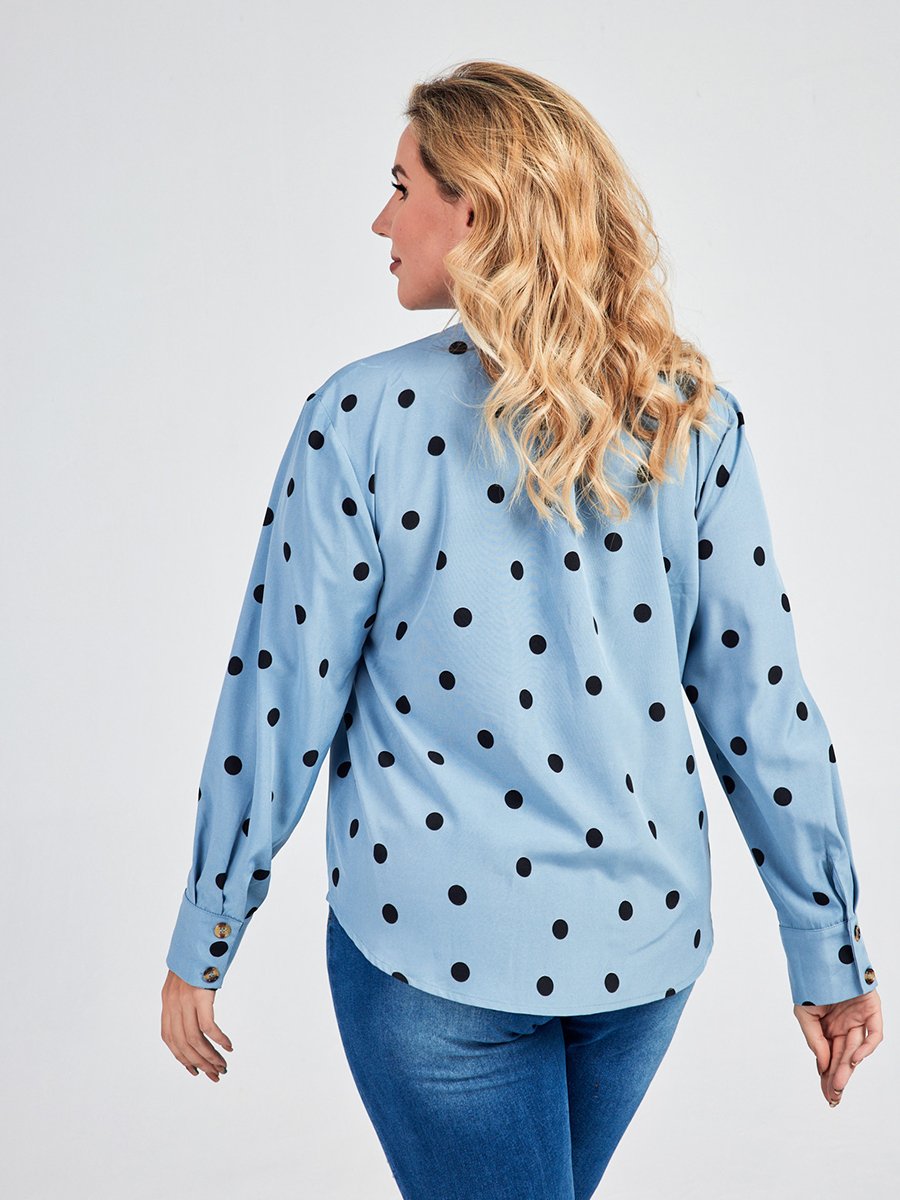 Polka Dot Stand Collar Blouse