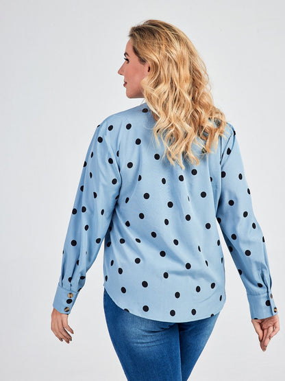 Polka Dot Stand Collar Blouse