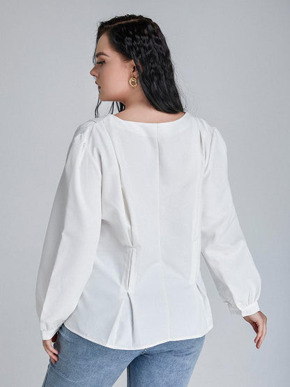 Solid Button Puff Sleeve Blouse