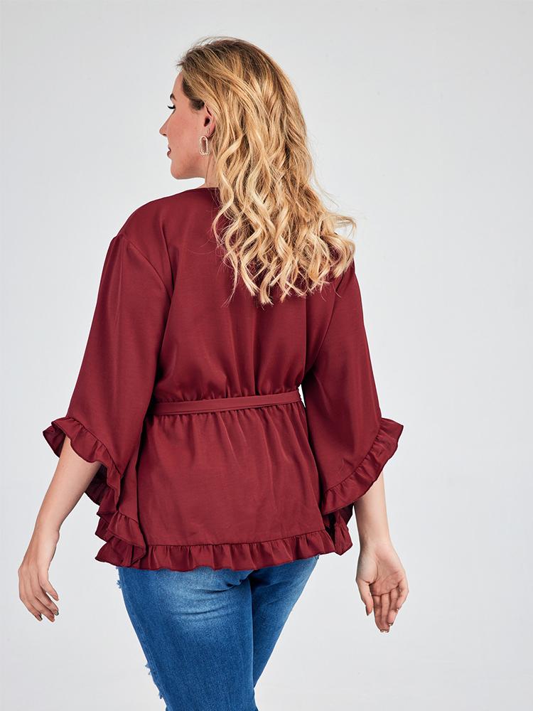 Ruffle Wrap Belt Blouse