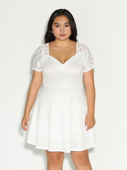 Lace Shoulder Ruffle Hem Dress