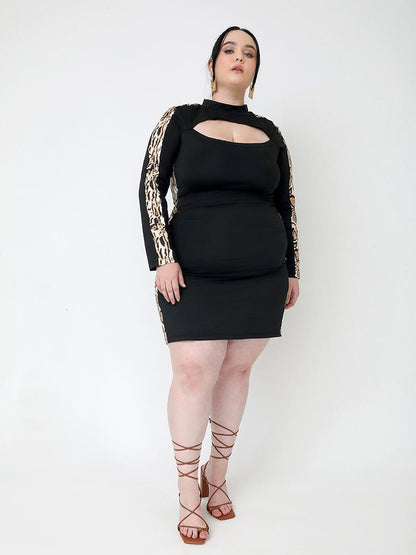 Leopard Panel Cut Out Bodycon Dress