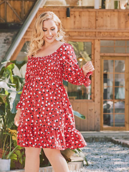 Polka Dot Shirred Dress