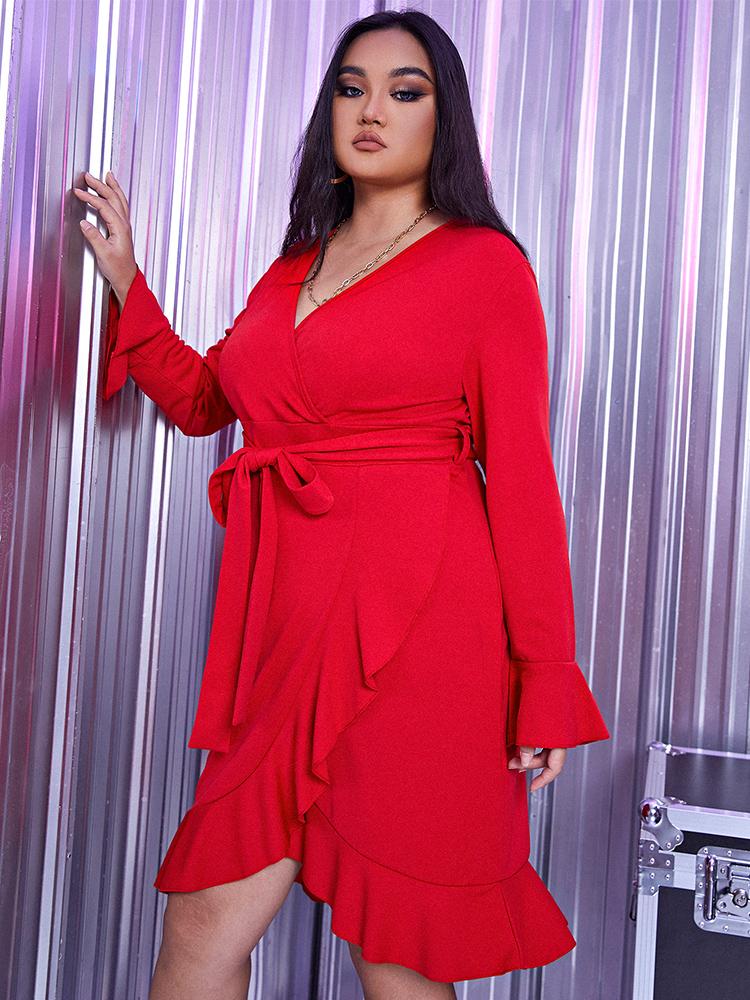 Ruffles Hem Tied Wrap Dress