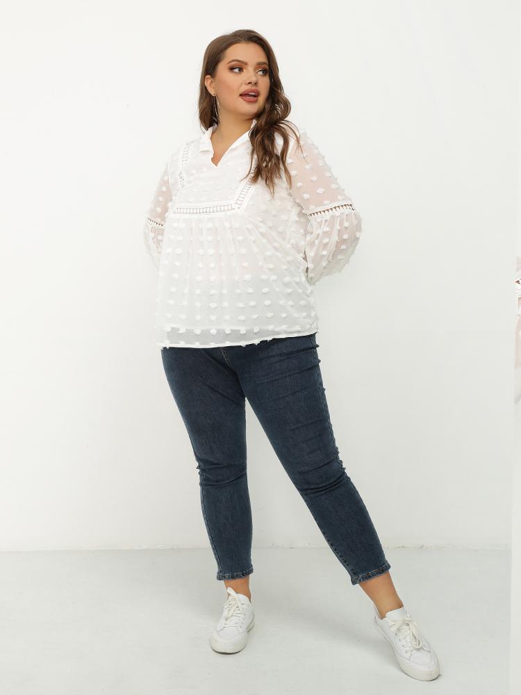 Ruffle Detailed Hollow Lace Top