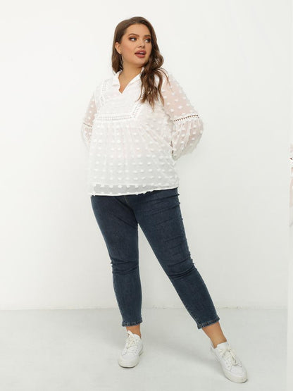 Ruffle Detailed Hollow Lace Top