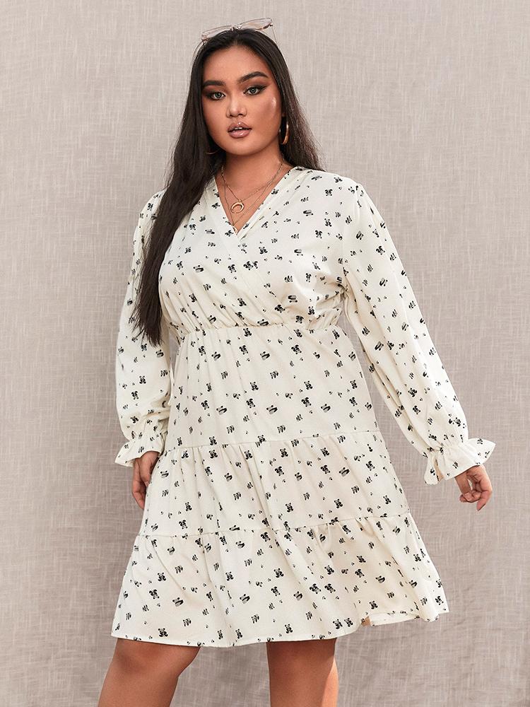 Printed V-neck High Waist Dress