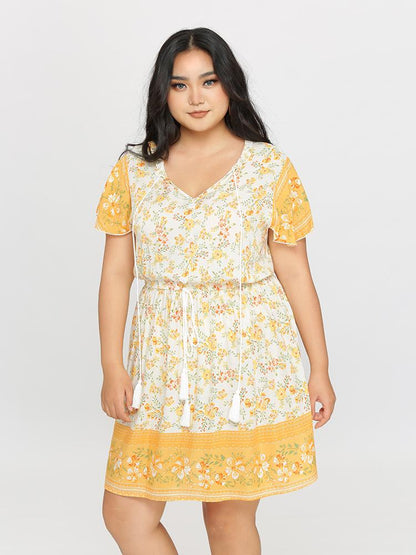 Tassels Ditsy Printed Dress