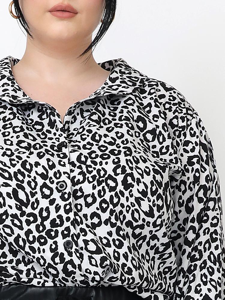 Black Leopard Print Lapel Collar Blouse