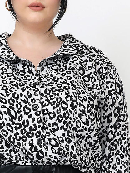 Black Leopard Print Lapel Collar Blouse