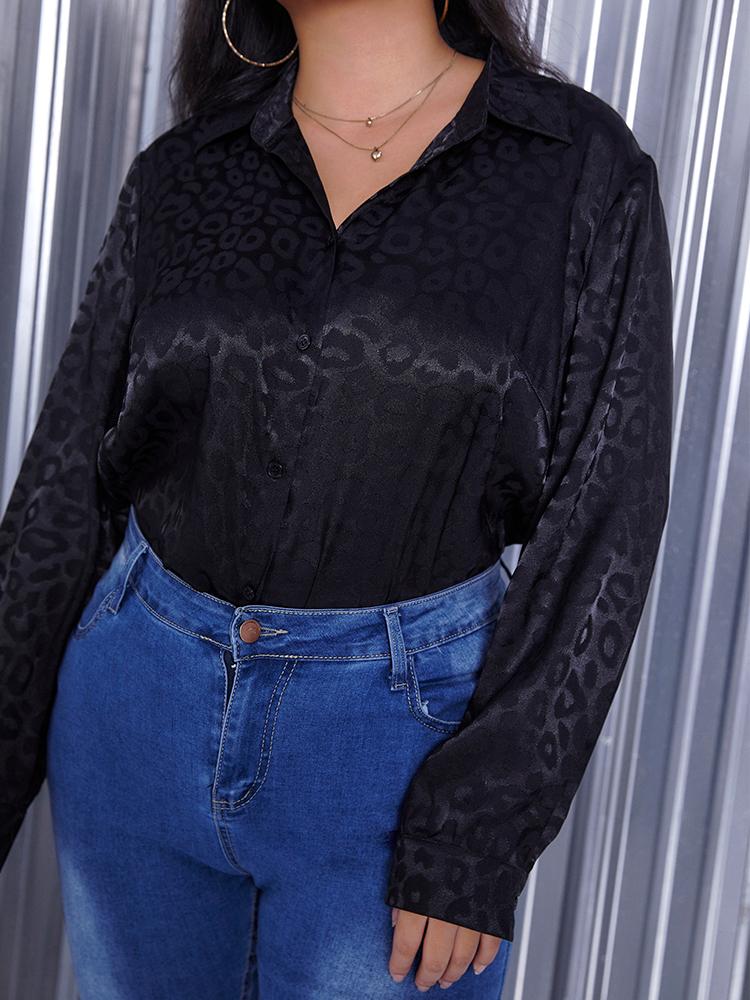 Black Leopard Print Long Sleeve Blouse
