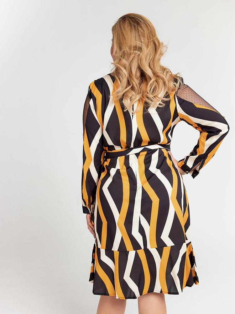 V-neck Striped Belt Dress