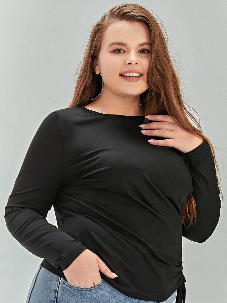 Drawstring Knotted Long-sleeved T-shirt