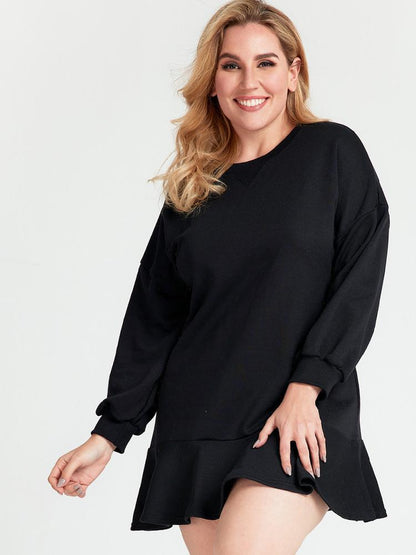 Round-neck Solid Color Dress