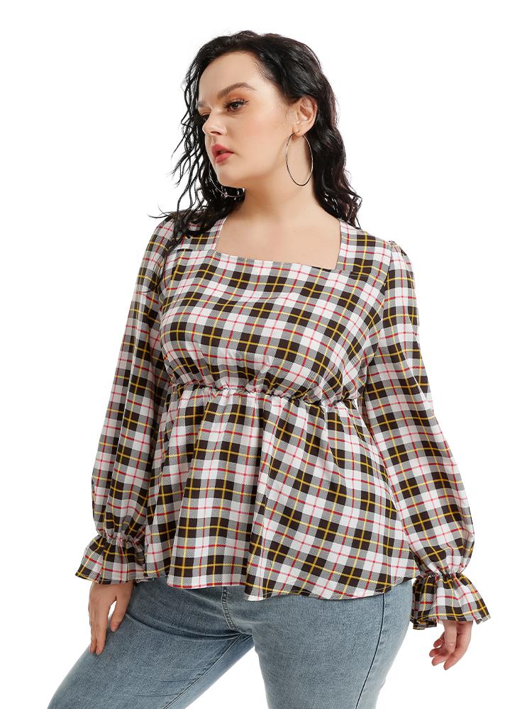 Plaid Long Sleeve Blouse