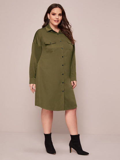 Tooling Single-breasted Pocket Dresses