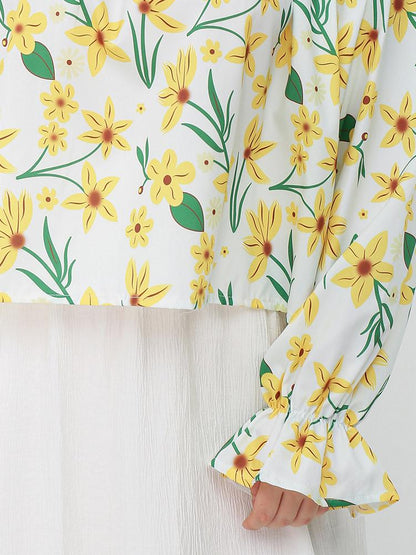 Floral Ruffle Detail V-neck Top