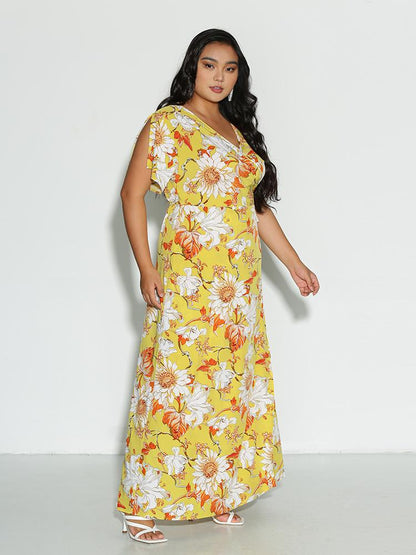 Floral Split Sleeve Hem Dress