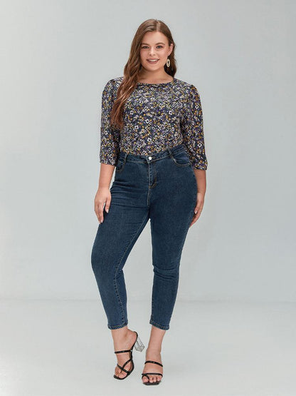 Floral Round Neck Half Sleeve Top