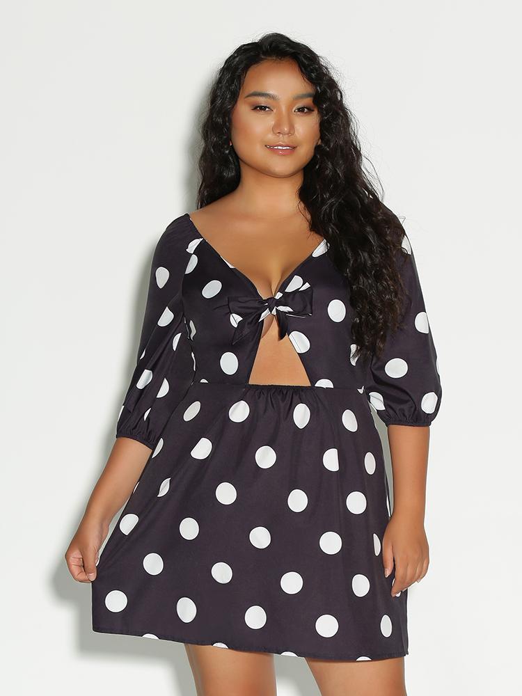 Dot Cut Out Bow Tie Dress