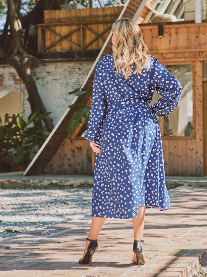 Dot Lantern Sleeve Belt Dress