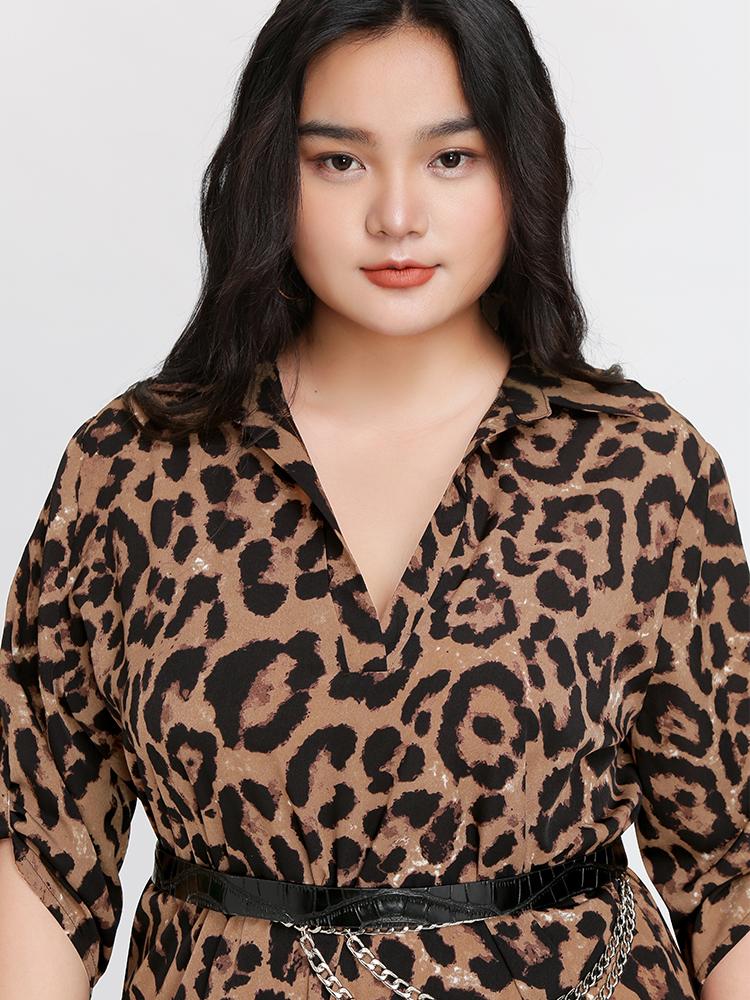 Leopard Print Shirt Dress (Belt Not Included)
