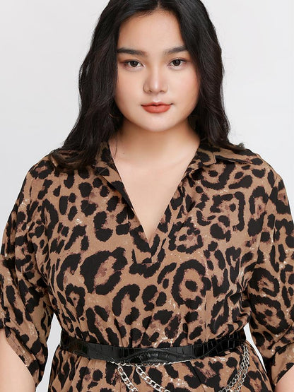 Leopard Print Shirt Dress (Belt Not Included)