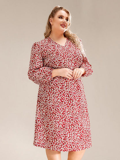 Ditsy V-neck Long-sleeved Dress
