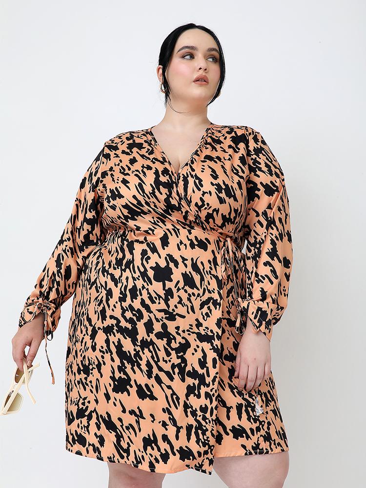 Irregular Printed V-neck Wrap Dress