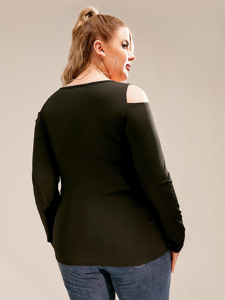 Cold Shoulder V-neck Long-sleeved T-shirt