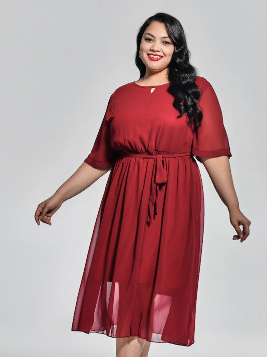 Solid Color Belt Dress