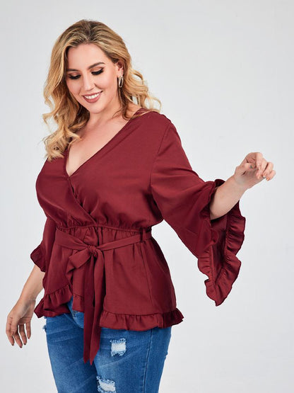Ruffle Wrap Belt Blouse