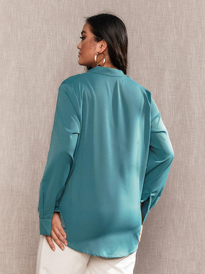 Curved Hem V-neck Blouse