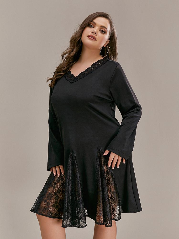 Sexy Lace Stitching V-neck Dress