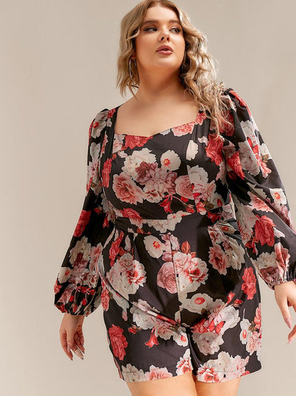 Floral Square Collar Jumpsuit