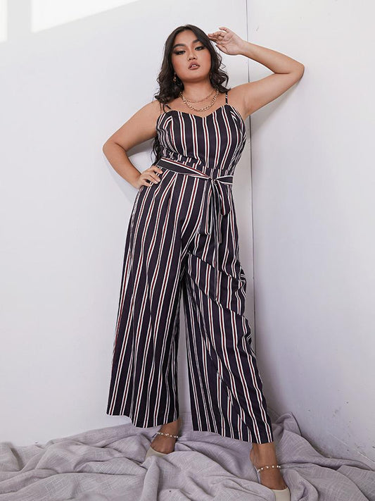 Striped Lace-up Suspender Jumpsuit
