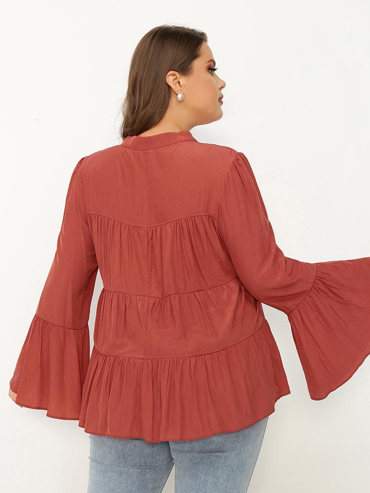 Ruffled Flared Sleeves V-neck Tops