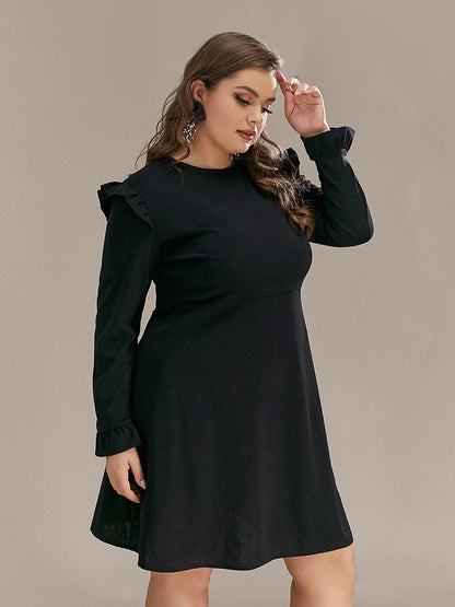 Shoulder Ruffled Round Neck Dress
