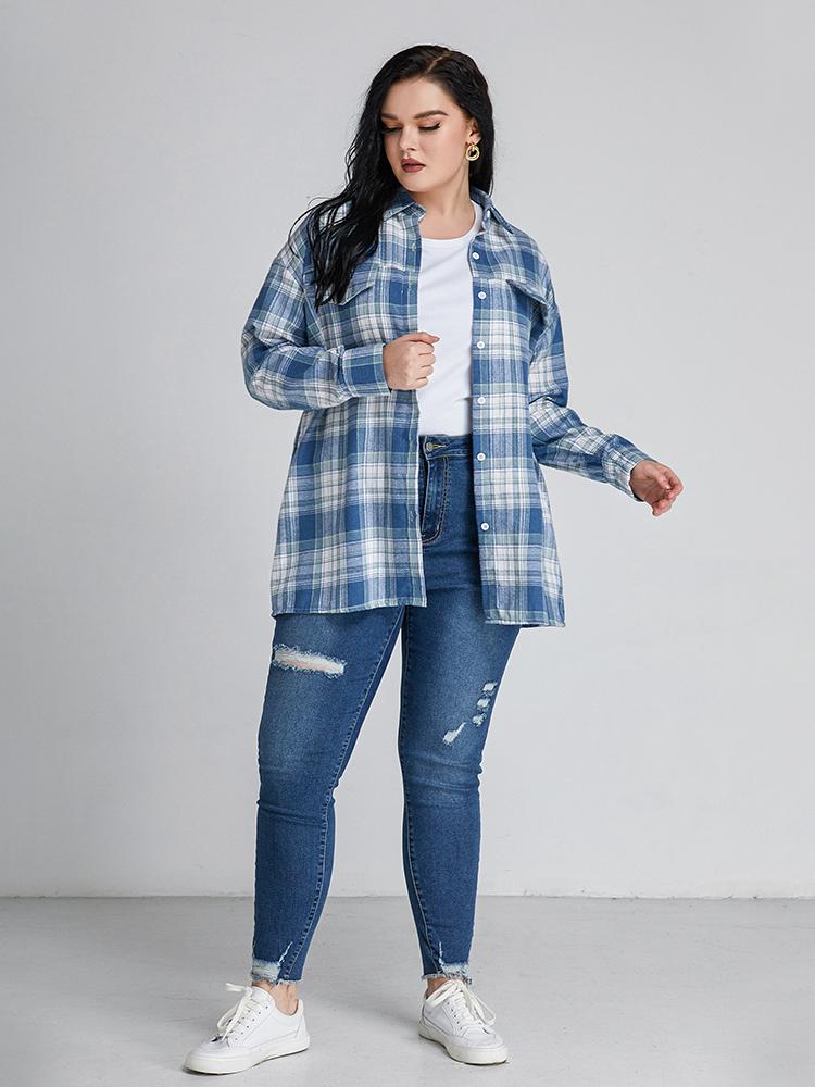 Plaid Lapel Collar Blouse