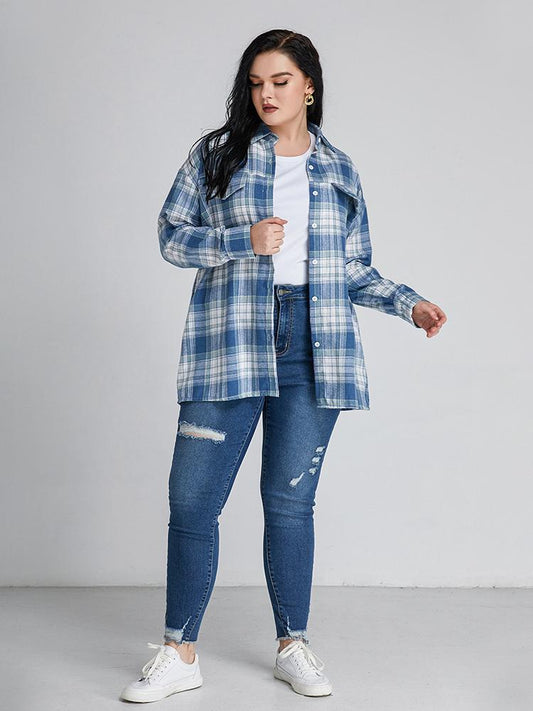 Plaid Lapel Collar Blouse