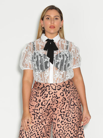 See Through Bow Tie Blouse