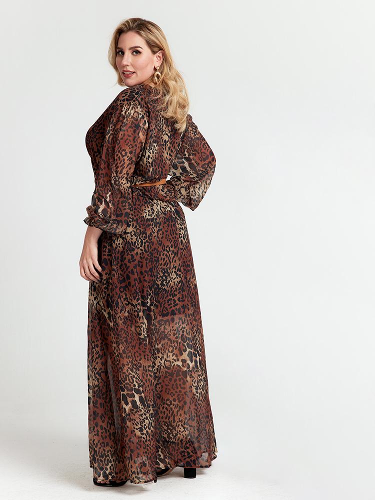 V-neck Leopard Maxi Dress