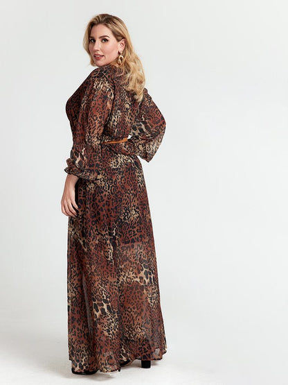 V-neck Leopard Maxi Dress