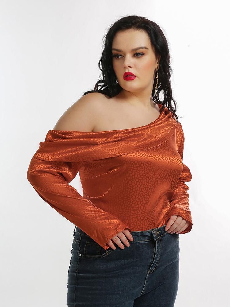 Printed Sexy One Shoulder Long-sleeved Top