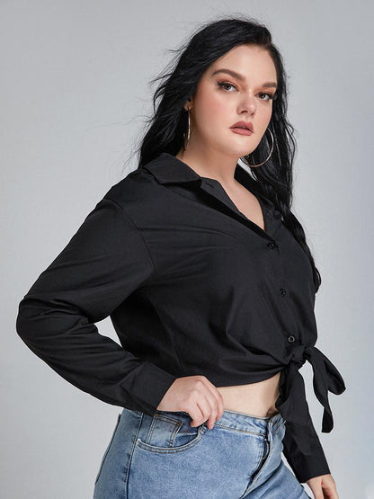Knotted Long Sleeve Crop Blouse