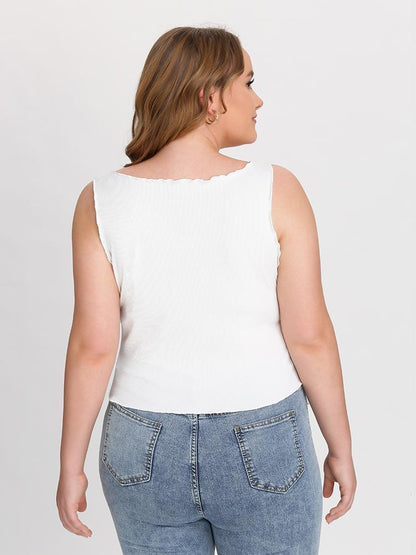 Knot Front Lettuce Trim Tank Top