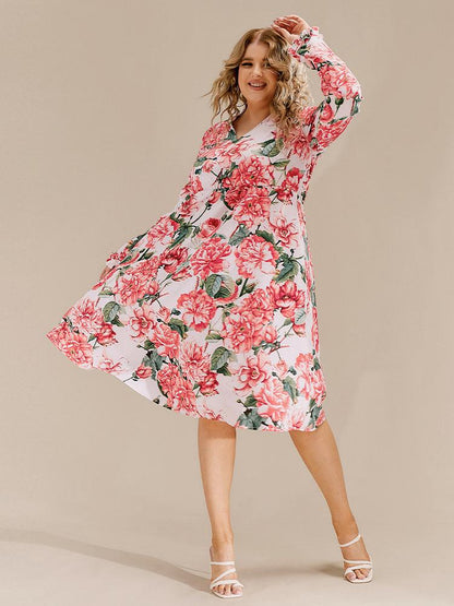 Floral Ruffle Detail Long Sleeved Dress