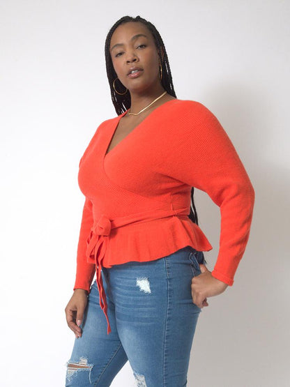 Ruffled V-neck Lace Sweater