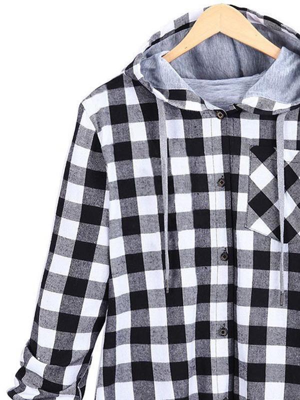 Plaid Drawstring Hoodie